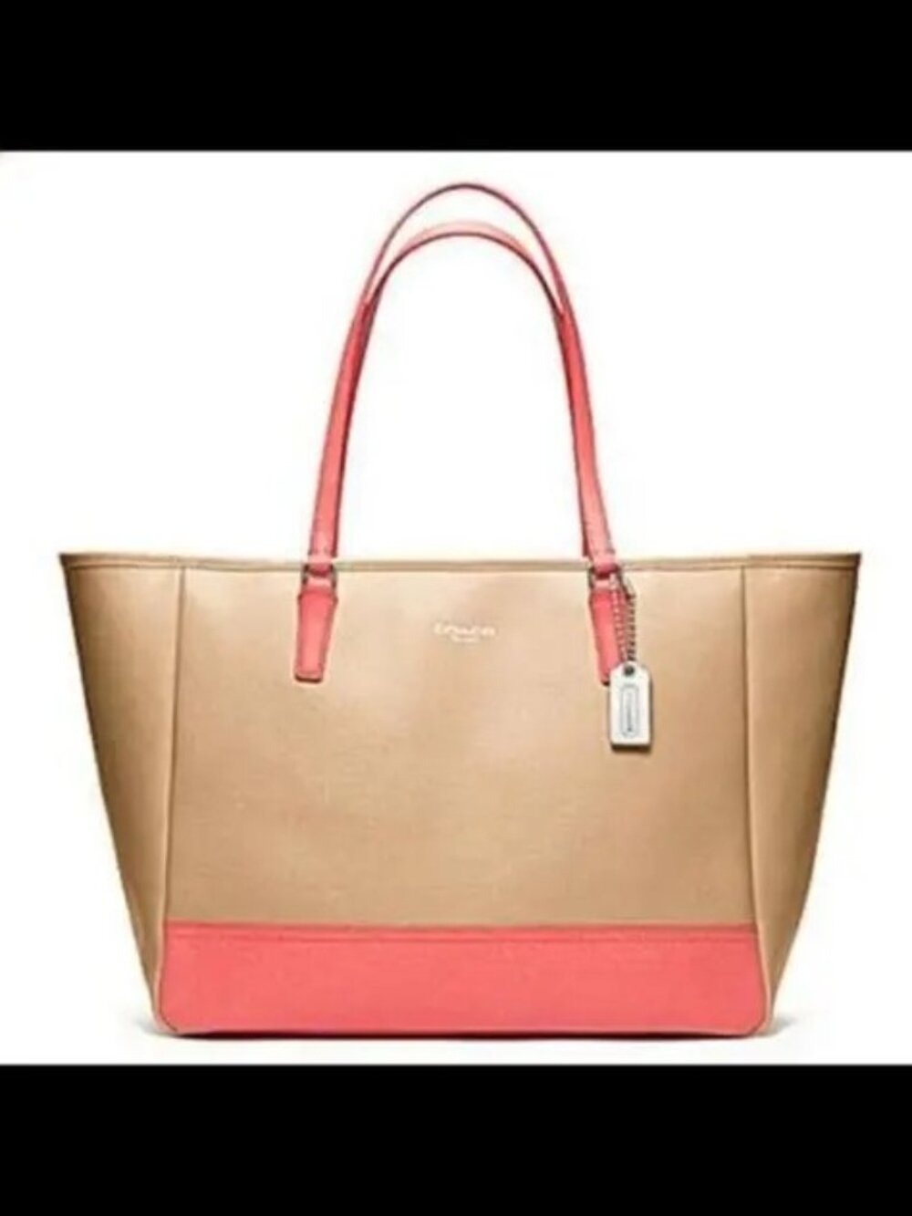 Coach Saffiiano Beige & Pink Shoulder Bag Purse